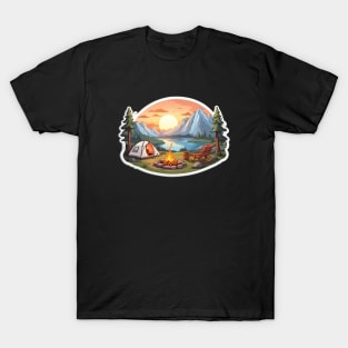 Camping Vintage Sunset Tent Retro Adventure T-Shirt